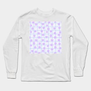 Cute Lilac Flowers on a periwinkle grid danish pastel aesthetic Long Sleeve T-Shirt